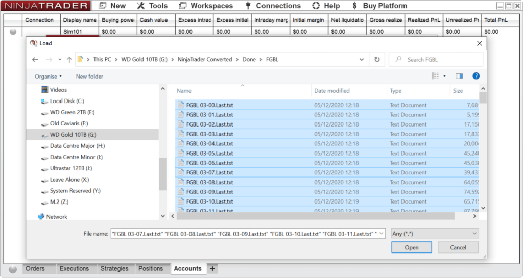 Selecting tick data for import