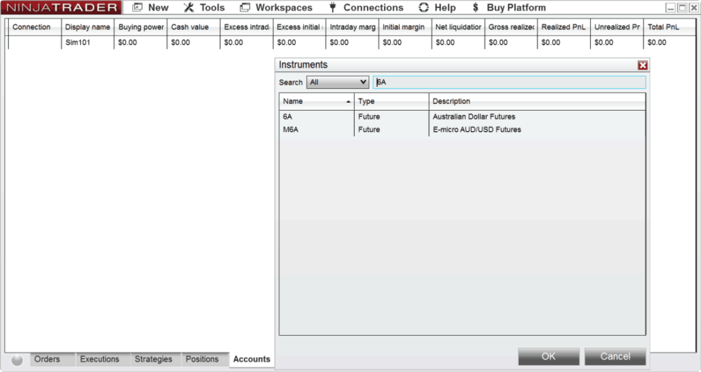 Instruments UI 1 Minute symbol list