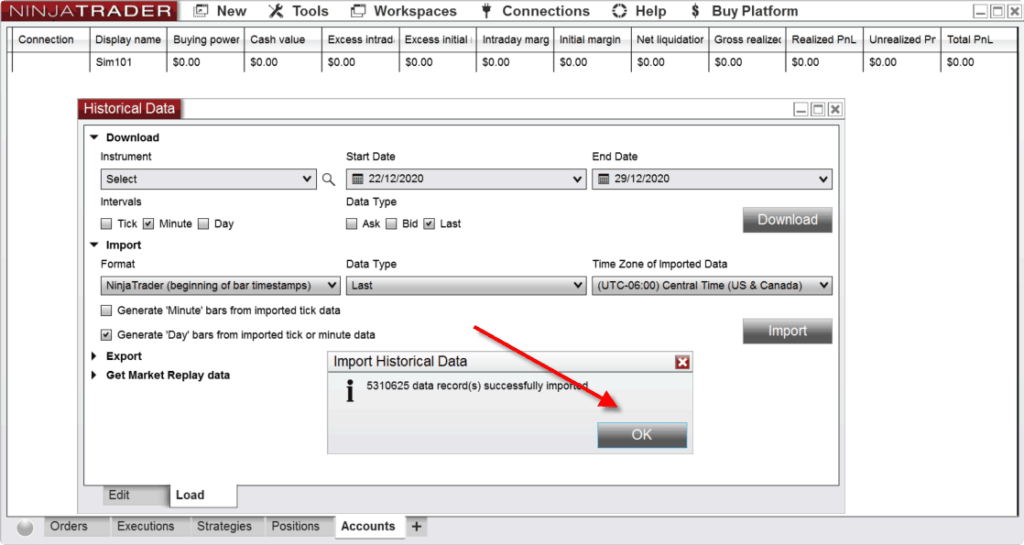 Importing 1 Minute Data